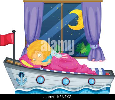 Illustration of a girl sleeping at night Stock Vector