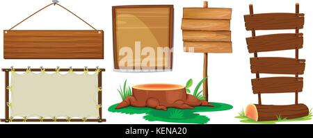 Illustration of different designs of wooden signs Stock Vector