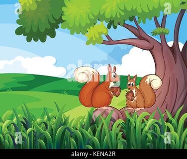 Illustration of the two wild animals under the tree Stock Vector