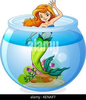 Illustration of a mermaid inside the bowl on a white background Stock Vector