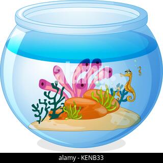 Illustration of a fish tank and seahorses Stock Vector