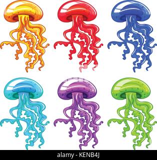 Set of colorful jellyfish Stock Vector