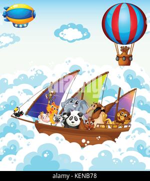 Animals on boat illustration Stock Vector