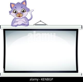 Illustration of an empty whiteboard with a cat on a white background Stock Vector