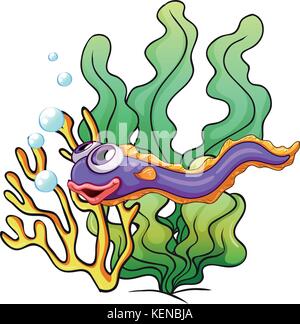 Illustration of an eel fish under the sea on a white background Stock Vector