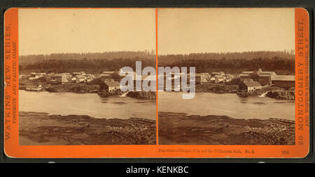 Panorama of Oregon City and the Willamette Falls, by Watkins, Carleton E., 1829 1916 Stock Photo