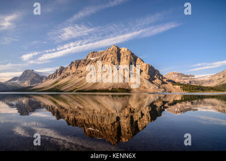 Early morning at Bow Lake Located along the Icefields Parkway, Banff National Park. Stock Photo