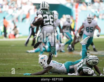 East Rutherford, New Jersey, USA. 7th Oct, 2018. Denver Broncos wide  receiver Courtland Sutton (14) tries a one hand grab for a touchdown as New  York Jets defensive back Marcus Maye (26)