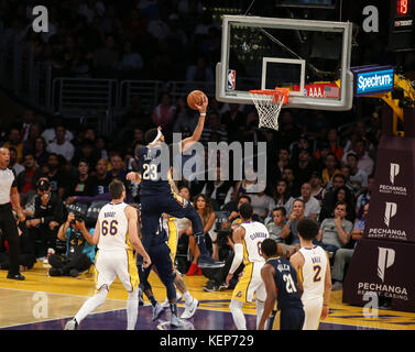 Los Angeles, CA, USA. 22nd Oct, 2017. New Orleans Pelicans forward Anthony Davis (23) soaring through the lane in the New Orleans Pelicans vs Los Angeles Lakers at Staples Center on October 22, 2017. (Photo by Jevone Moore/Cal Sport Media (Network Television please contact your Sales Representative for Television usage. Credit: csm/Alamy Live News Stock Photo
