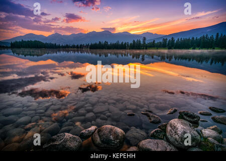 Lake Minnewanka located in Banff National Park, Alberta. Stock Photo