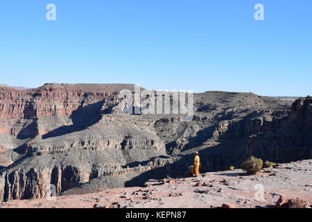 Amazing views from the Grand Canyon Skywalk, a horseshoe-shaped cantilever bridge with a glass walkway suspended 4000 ft above the Grand Canyon. Stock Photo