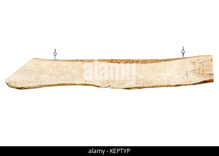 Old and archival wooden signboard in vintage style isolated on a white background. Stock Photo