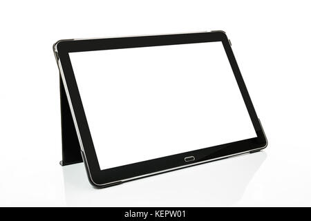 Mock-up with a modern black silver digital tablet in perspective isolated on a white background Stock Photo