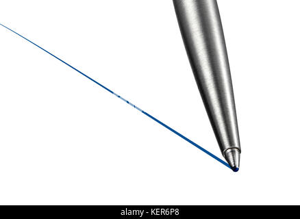 Conceptual photo illustration of ball point pen close up as it traces an ink line Stock Photo
