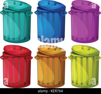 Illustration of the six colorful bins on a white background Stock Vector