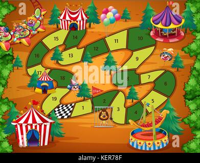 Boardgame with numbers and circus theme Stock Vector