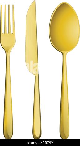 Illustration of a fork, a spoon, and a knife Stock Vector