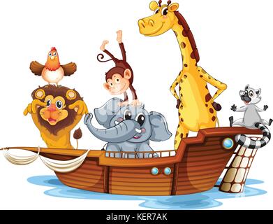 Ilustration of arc aminals on a boat Stock Vector