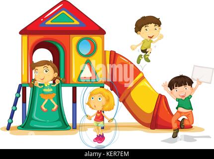 illustration of many children playing on a slide Stock Vector