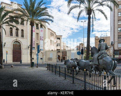 Statue of bulls on Plaza de Toros and entrance to bullring, Alicante, Valencia region Spain Stock Photo