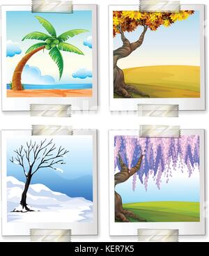 Illustration of the different images of the four seaons on a white background Stock Vector
