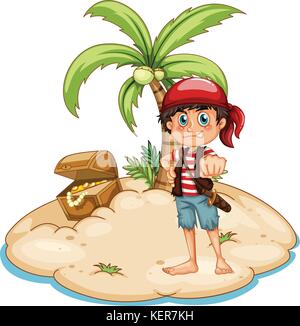 illustration of a pirate standing on an island Stock Vector