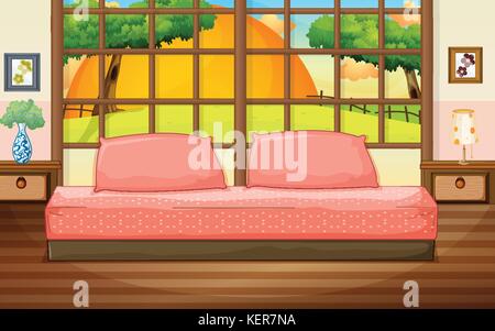 Illustration of a bedroom with a view Stock Vector