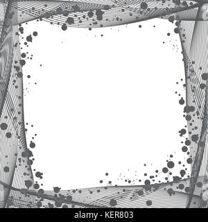Curve lines and blots border, black and white Stock Vector