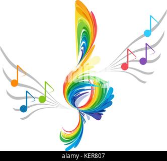 Rainbow splash treble clef and musical note Stock Vector