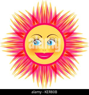 Bright smiling sun on white background Stock Vector