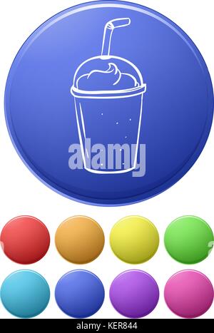 Small buttons and a big button with a disposable glass on a white background Stock Vector