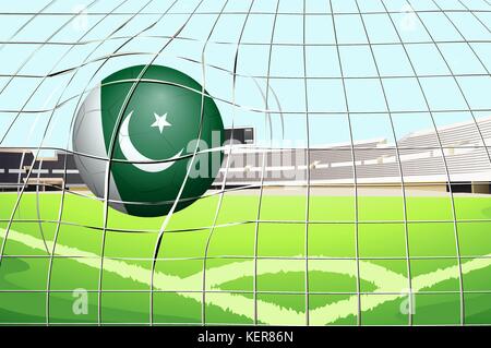 Illustration of a ball hitting a goal with the Pakistan flag Stock Vector