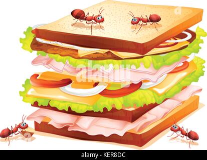 Illustration of many ants on sandwiches Stock Vector