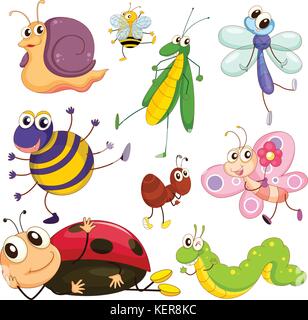 Illustration of the different insects on a white background Stock Vector