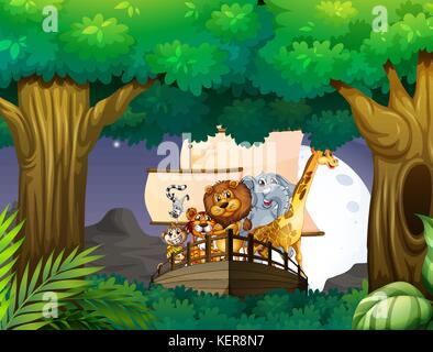 illustration of many animals in the jungle Stock Vector
