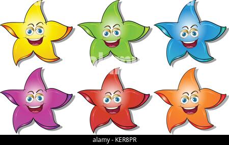 Illustration of the smiling stars on a white background Stock Vector