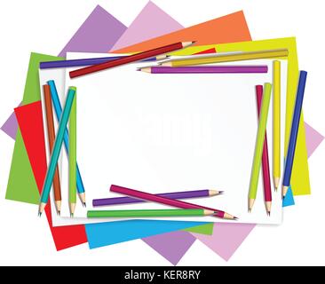 Illustration of the empty papers with colourful pencils on a white background Stock Vector