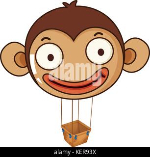 Illustration of a monkey balloon with an empty basket on a white background Stock Vector