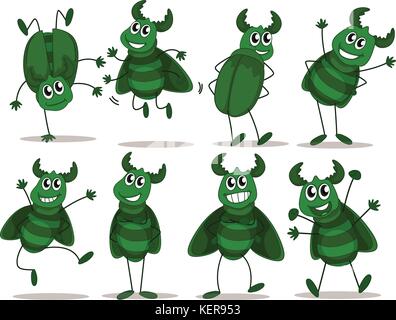 Illustration of the eight green bugs on a white background Stock Vector