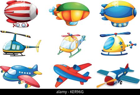 Illustration of many plances and balloons Stock Vector