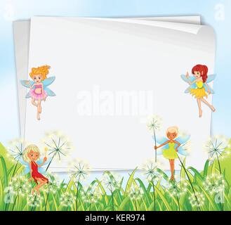 Illustration of the empty paper templates with fairies Stock Vector