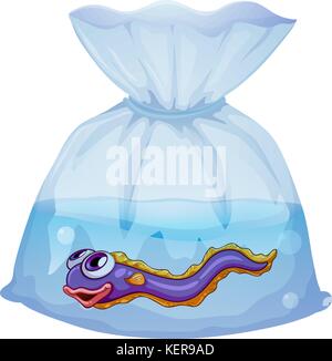 Illustration of an eel fish inside the plastic on a white background Stock Vector