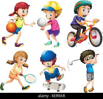 Illustration of children playing sports Stock Vector