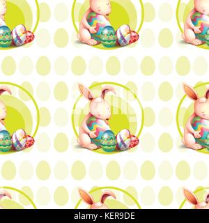 Illustration of a seamless design with bunnies hugging the eggs Stock Vector