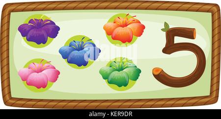 Illustration of a frame with five flowers on a white background Stock Vector