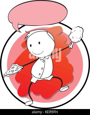 Illustration of a boy holding pizza and chicken Stock Vector