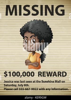 Illustration of a missing person poster Stock Vector