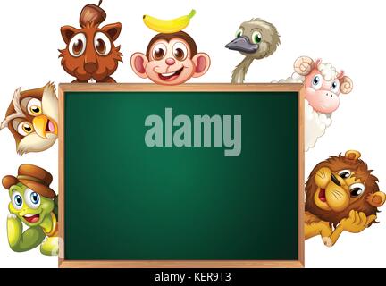 Blackboard template design with wild animals in the park illustration ...