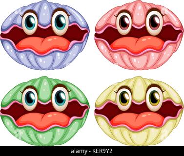 Illustration of clams with faces Stock Vector