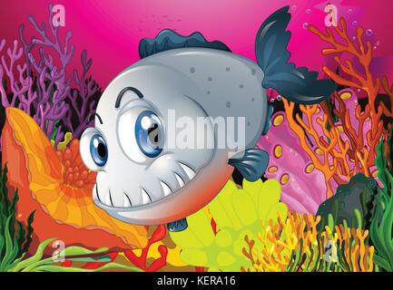 Fish swimming around the beautiful coral Stock Vector